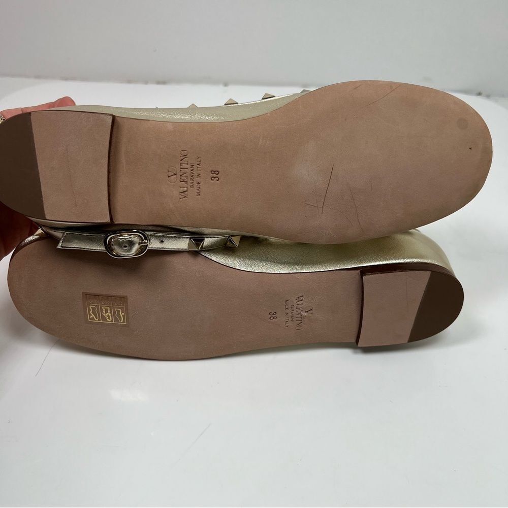 NEW! Valentino Garavani Metallic Gold Rockstud Bow Flats - Picture 6 of 10